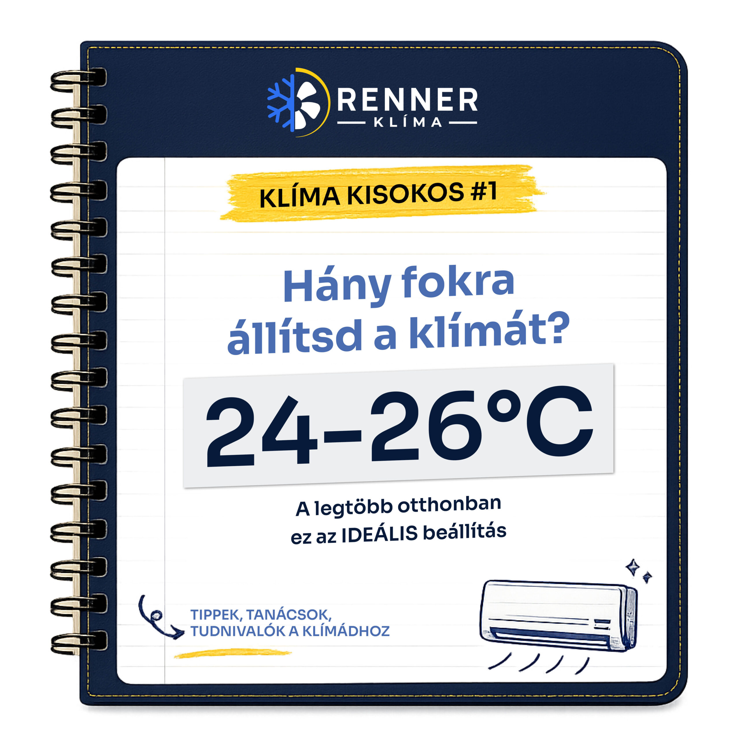 Klíma kisokos – Hány fokra állítsd a klímát? Az ideális beállítás 24–26 °C.