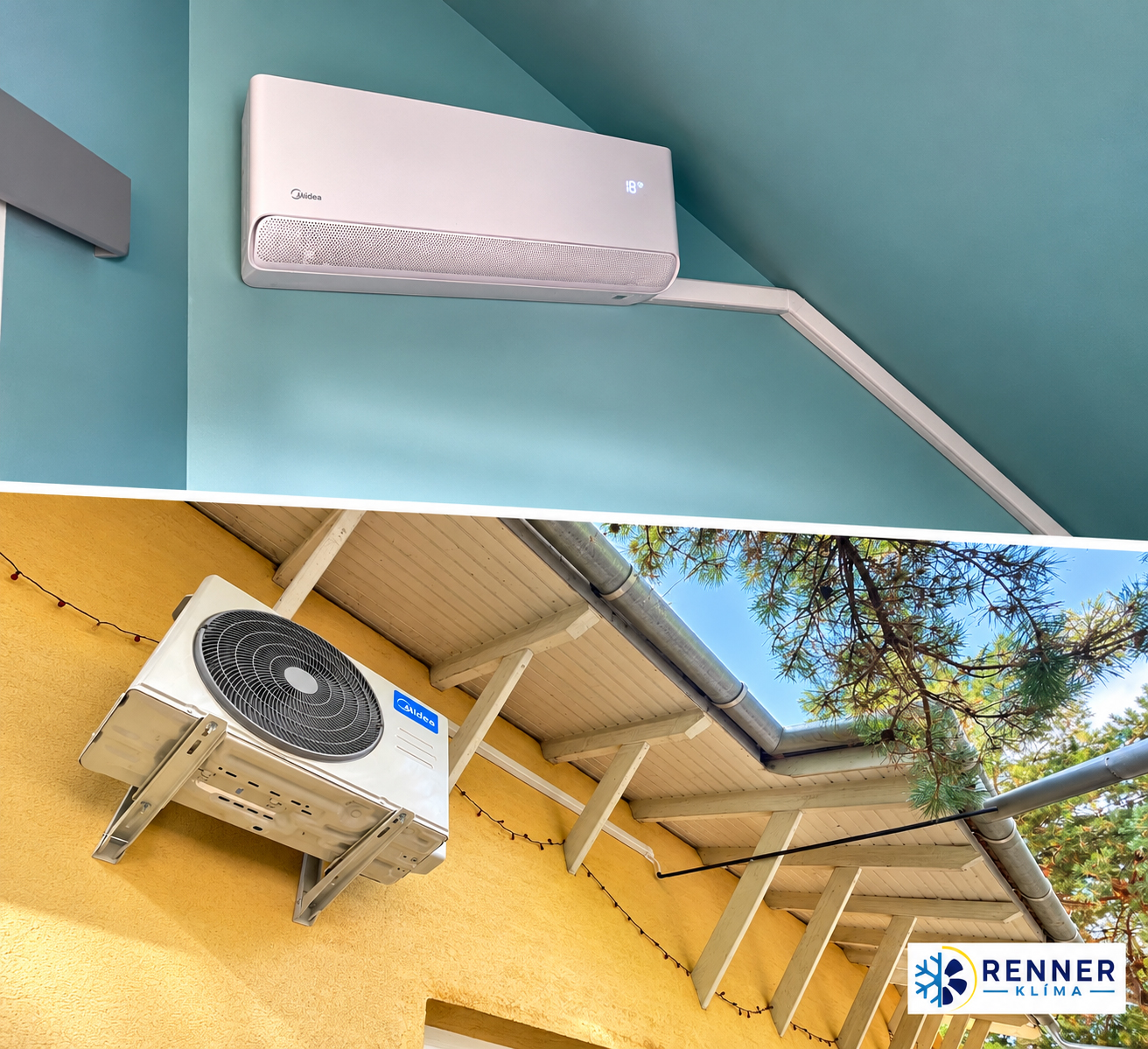 Midea Breezeless klíma beltéri és kültéri egysége szakszerű telepítés után, Renner Klíma